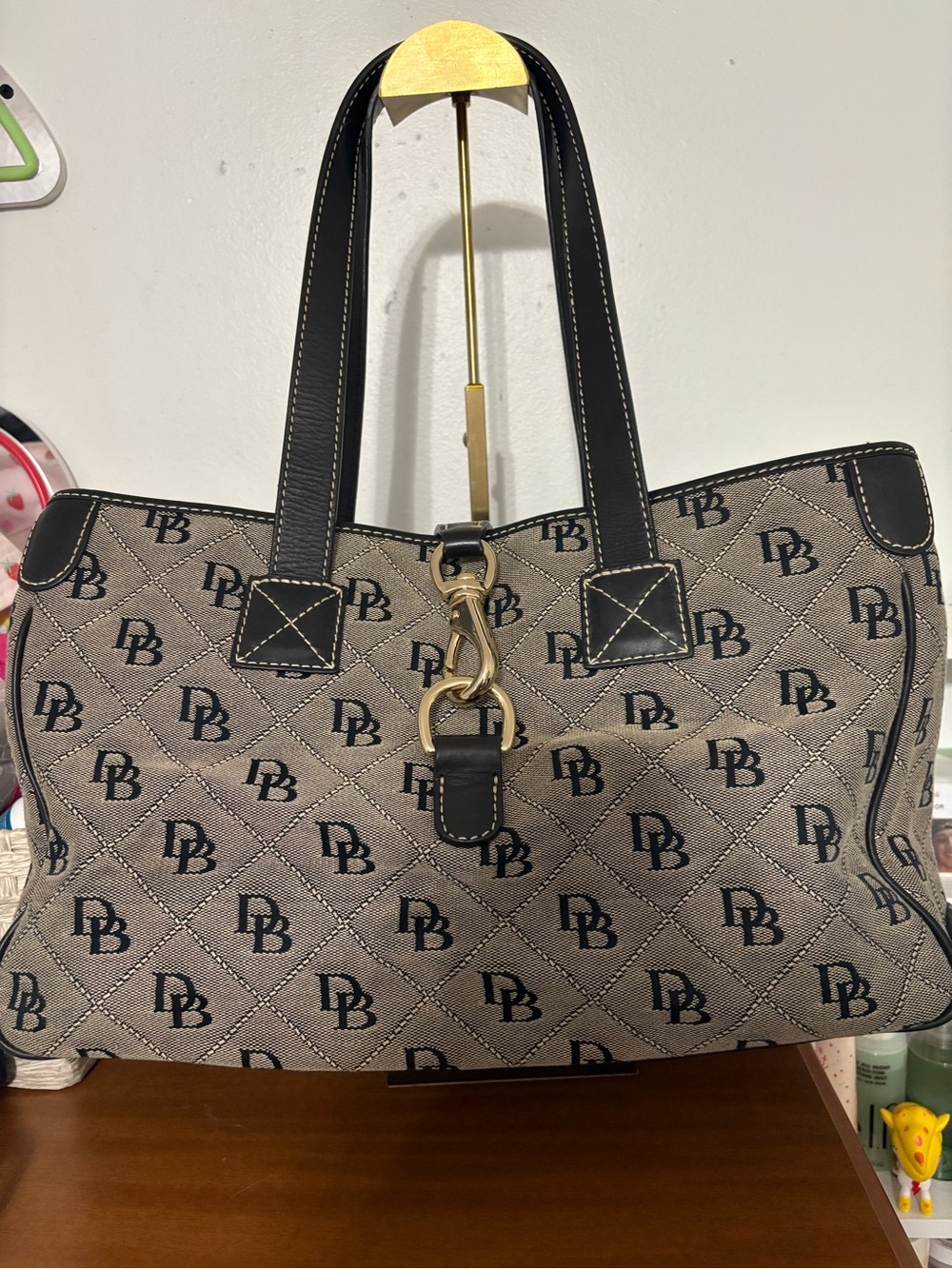 Dooney & Bourke Quilted Logo Tote in Beige and Black